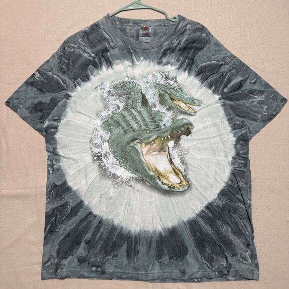 Vintage 90s Fruit Of The Loom Alligator Tie Dye Men's XL T-Shirt Made In USA - Picture 1 of 8